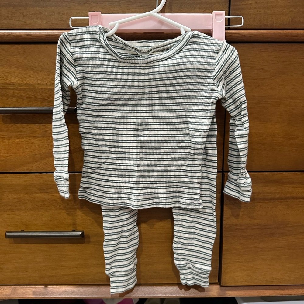 Rylee + Cru Green and Beige Striped Pajama Set, Size 18-24 Months